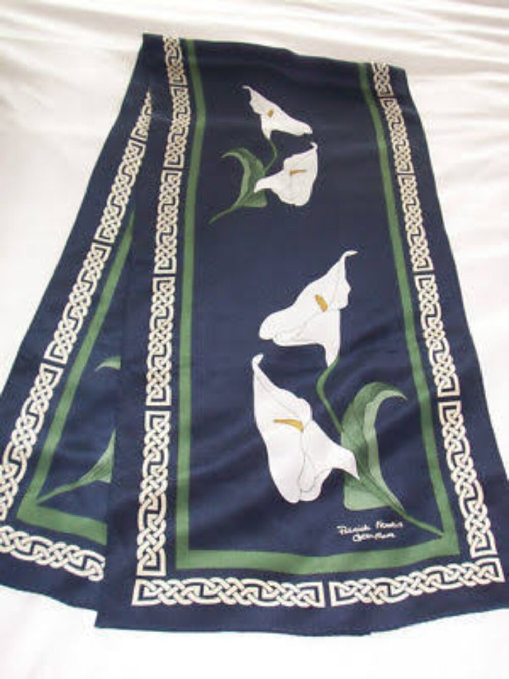 Vintage Irish Silk Scarf Patrick Francis Celtic Flower Lily